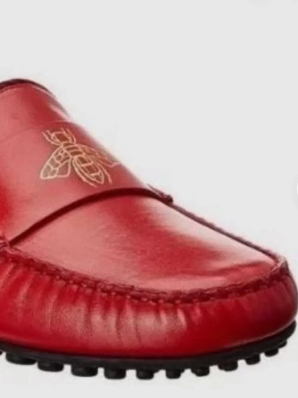Gucci Kanye Web Trim Red Leather Bee Detailed Drivers Loafers NIB w/COA Size 10
